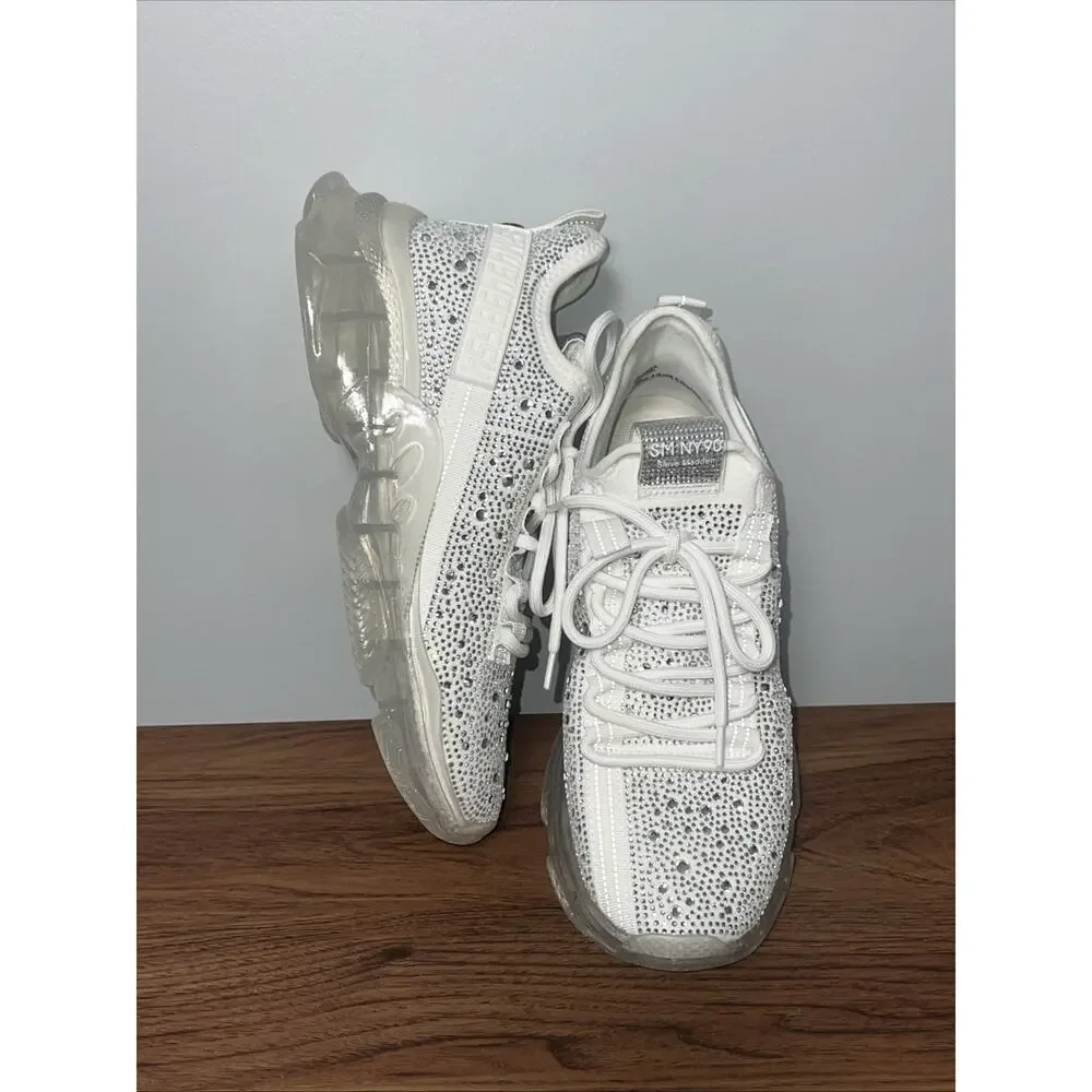 Steve Madden Women’s Size 10 White Rhinestone Crystal Chunky Sneakers NWOB